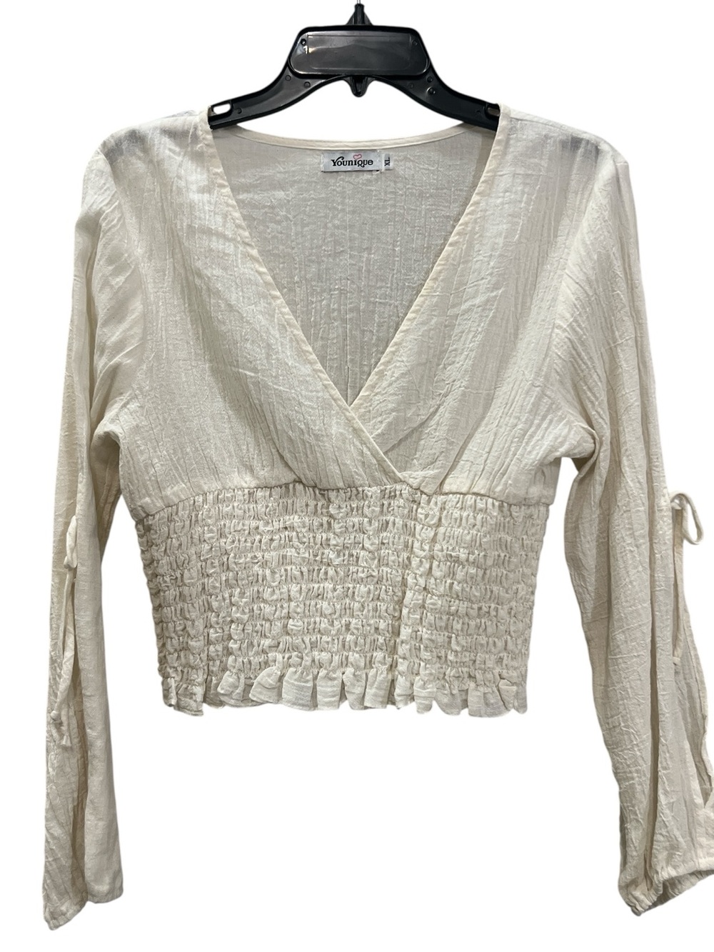 100% Cotton Younique Cream Smocked Wrap-Front Crop Top Soze XL